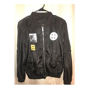 Jacket with patches.